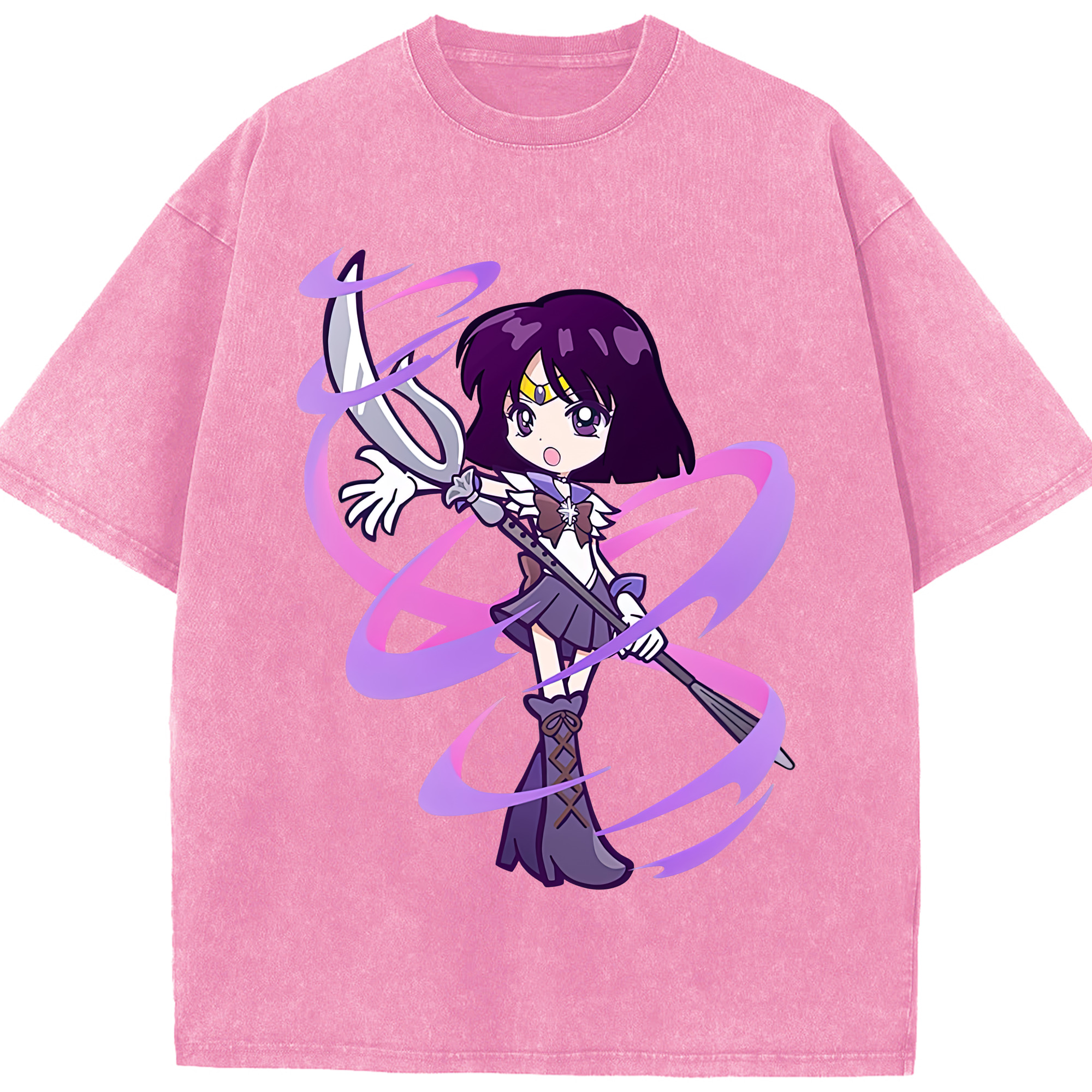 （画像用） 美少女戦士セーラームーン 土萠ほたる Sailor Moon Tomoe Hotaru （セーラーサターン；Sailor Saturn） 綿100% ヴィンテージ風 半袖Tシャツ（フロントプリント）